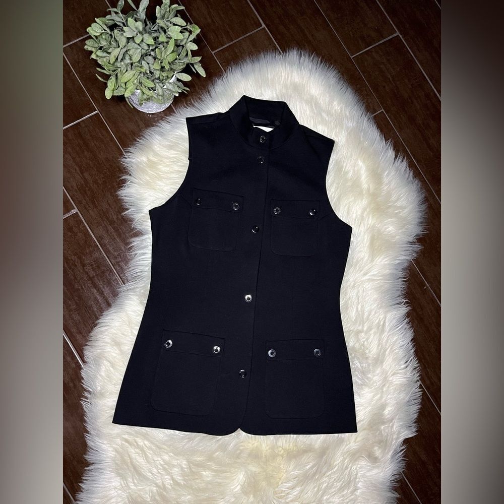 Etcetera Black Four Pocket Snap Button Sleeveless… - image 1
